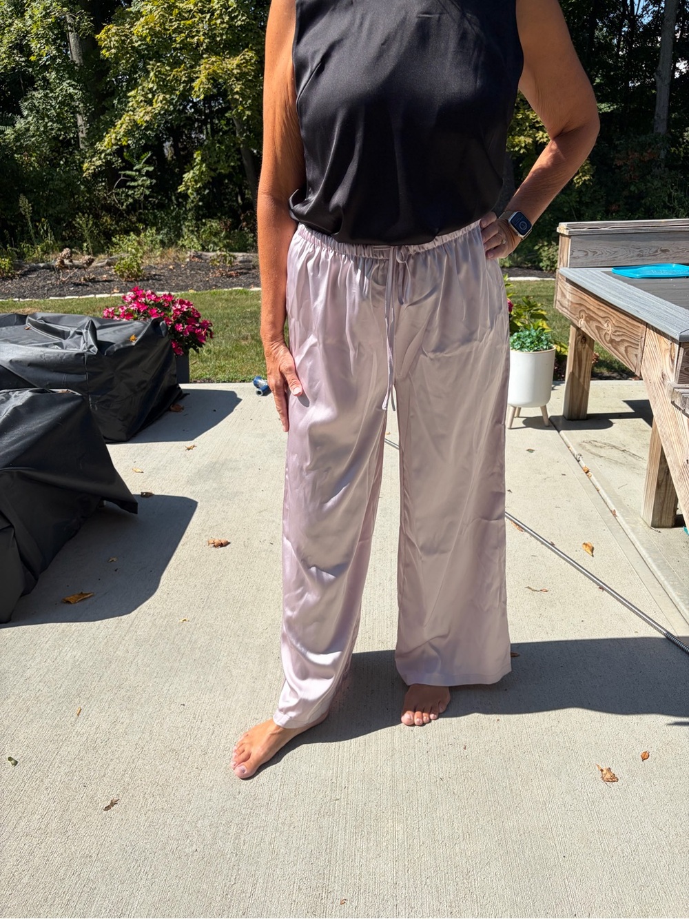NWT Large Silky Wide Leg Pants Drawstring Elastic Waist Lounge Trousers